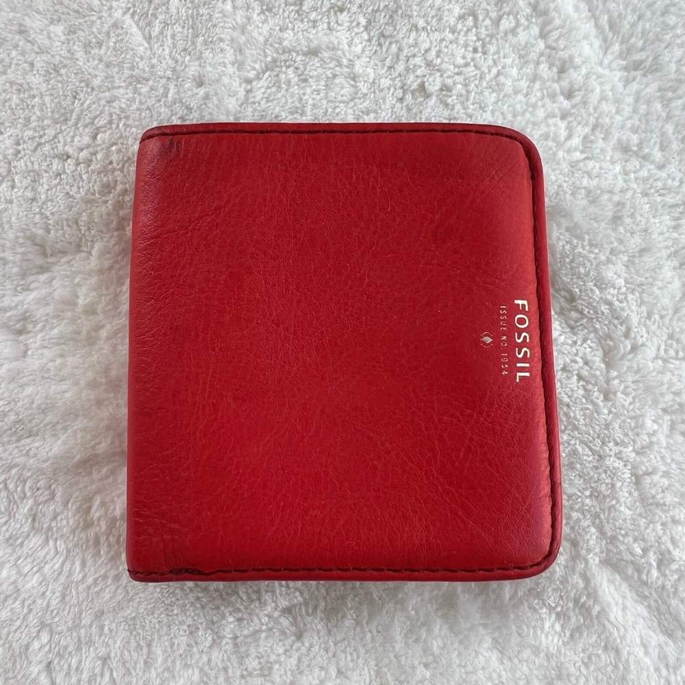 Fossil Red Leather Bifold Wallet